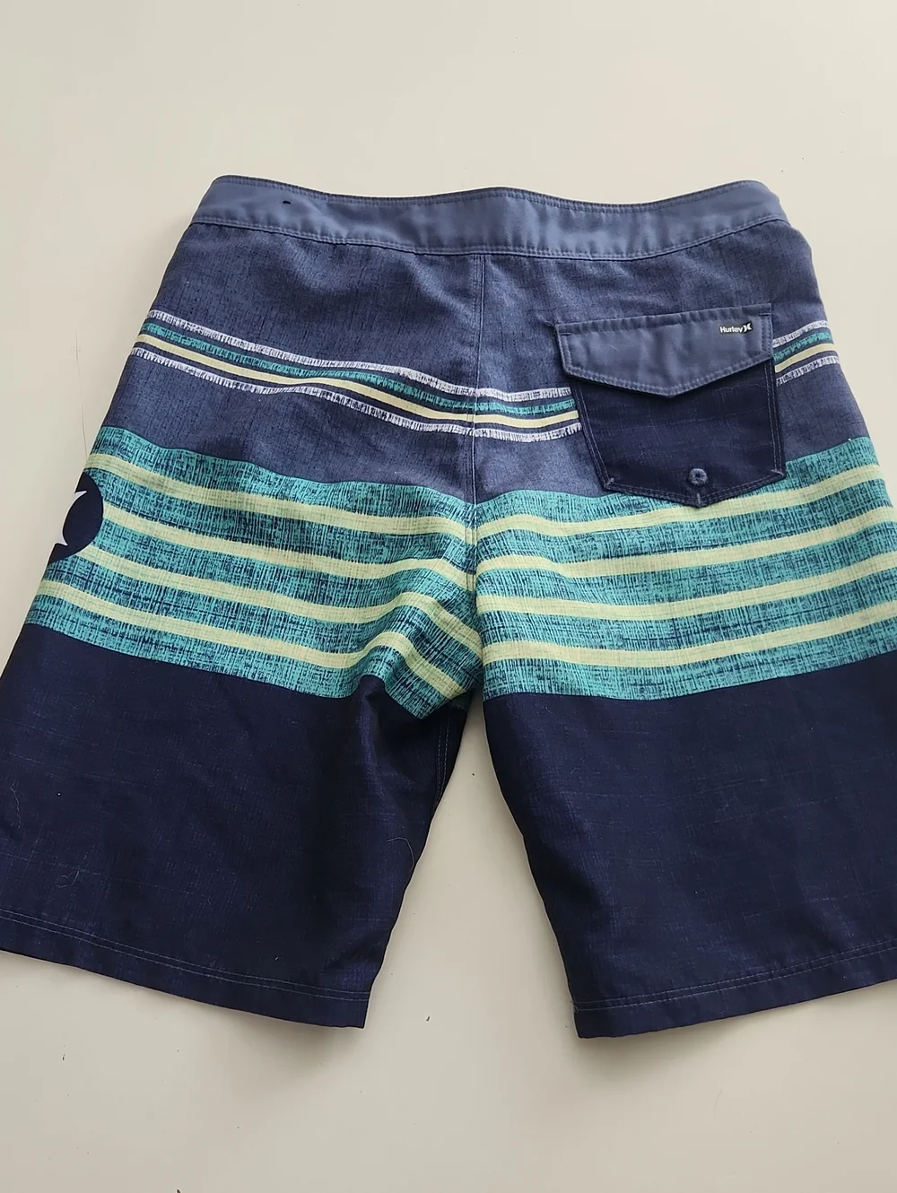 Hurley Boys Outrigger Striped Boardshorts Swim Trunks Navy Yellow 14